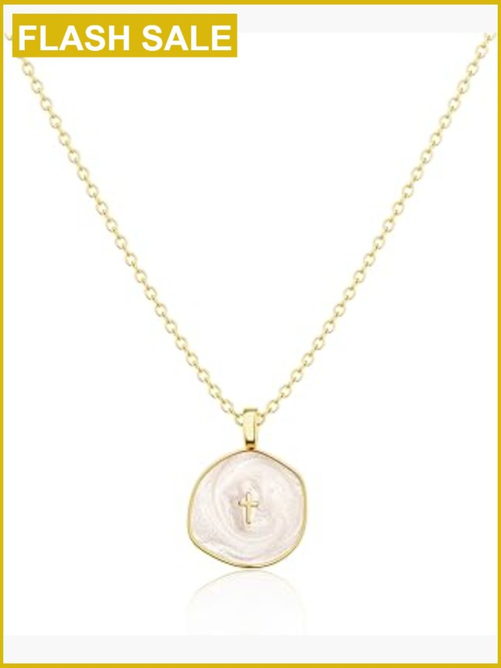 14k Gold Plated Cross Pendant Necklace with Cubic Zirconia, 17" Chain